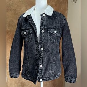 REFUGE Black Denim Jean Distressed Fuzzy Button Down Jacket Size M
